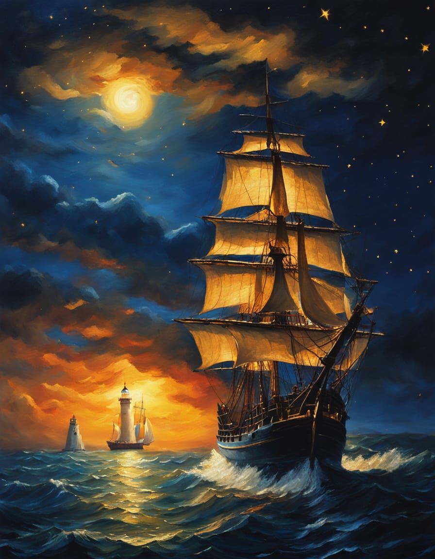 Eighteenth Century Sail Ship in Romanticism Style