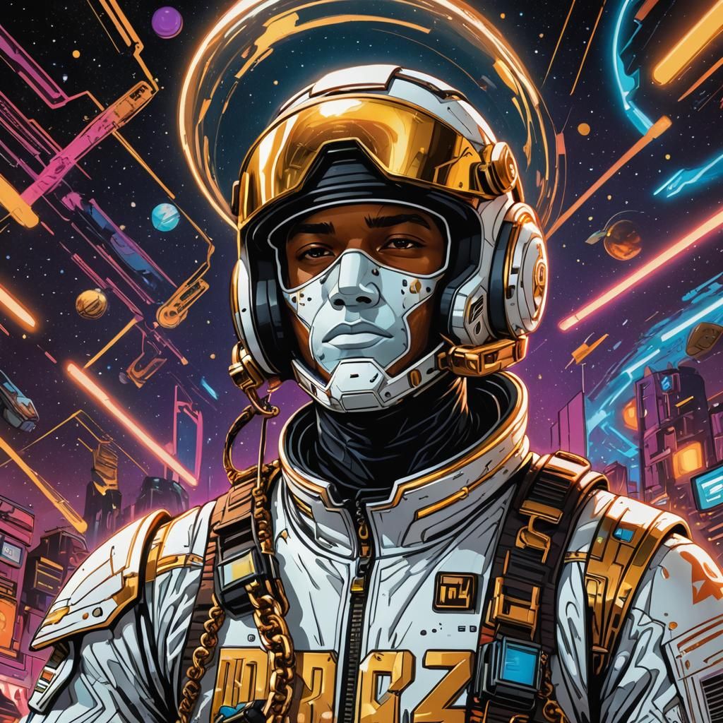 Rapper on Mars in Comic Book Art Style