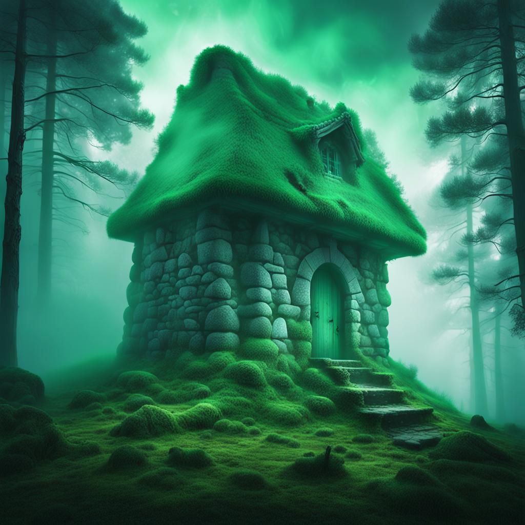 Ancient Stone Bothy in Fog, Matte Painting