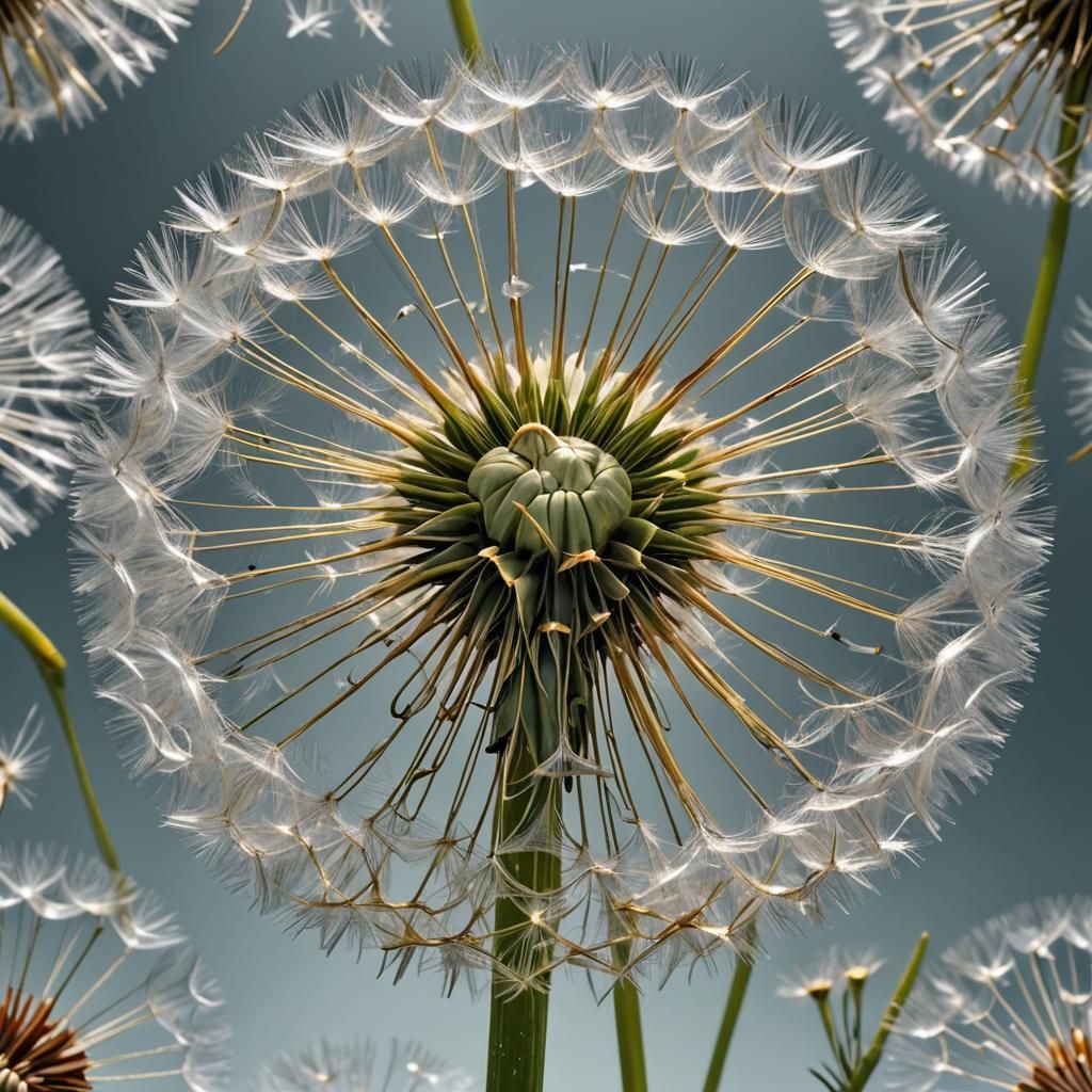 Giant Glass Dandelion with Refracted Light