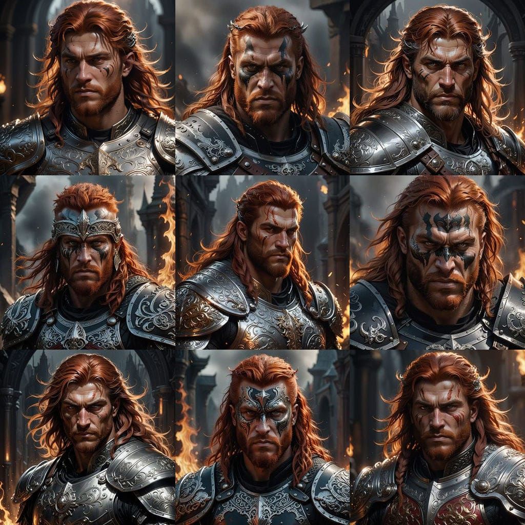 Red-Haired Barbarian in Death Armor, Hyperdetailed Portrait