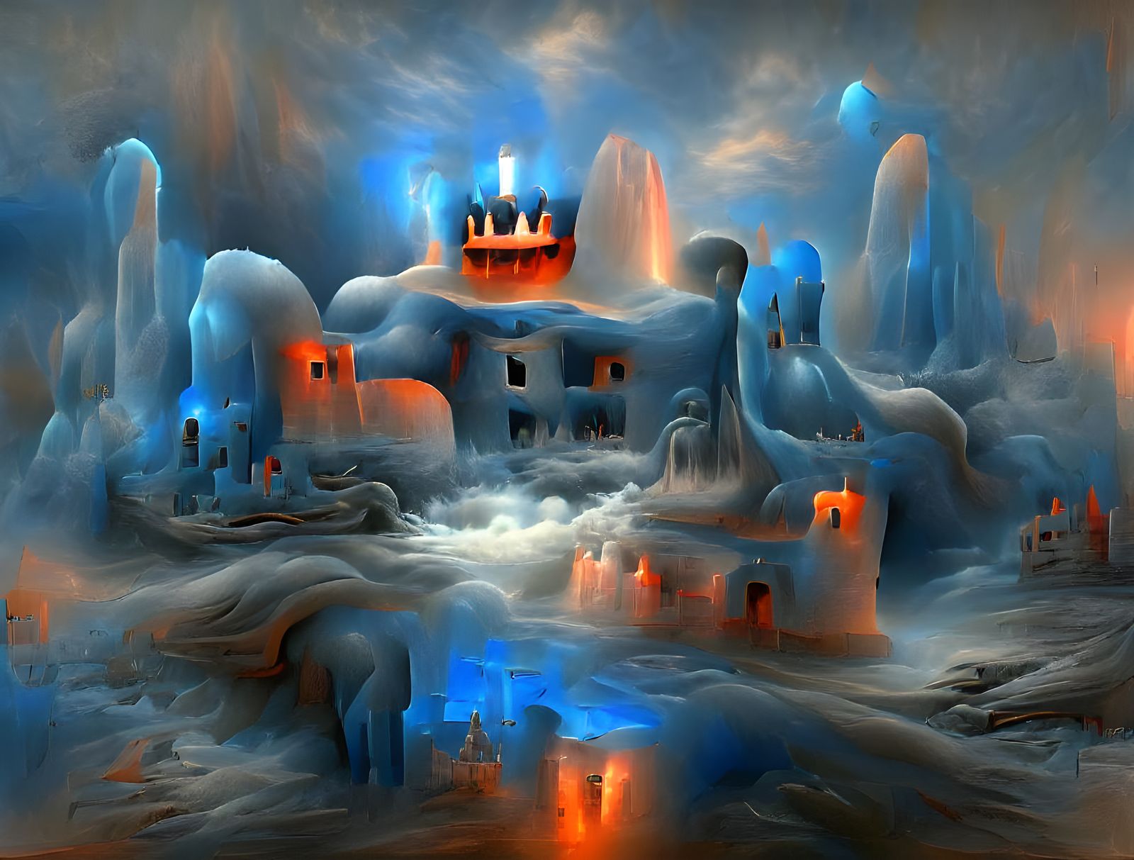 Surreal Ice Castle Kingdom in Vivid Colors