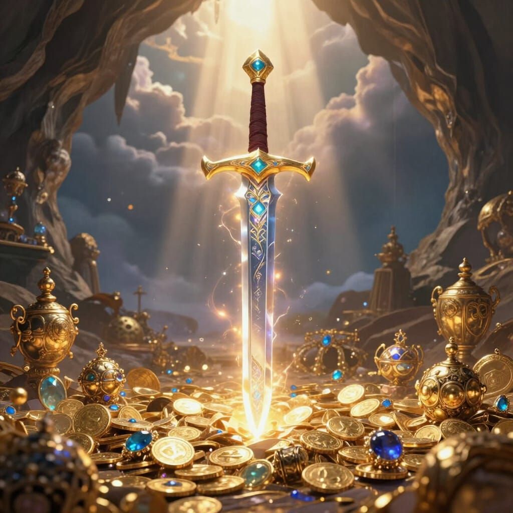Magical Sword Gleaming in Treasure Hoard