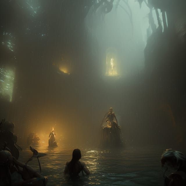 Drowning in Fountain of Youth: Dark Fantasy Art