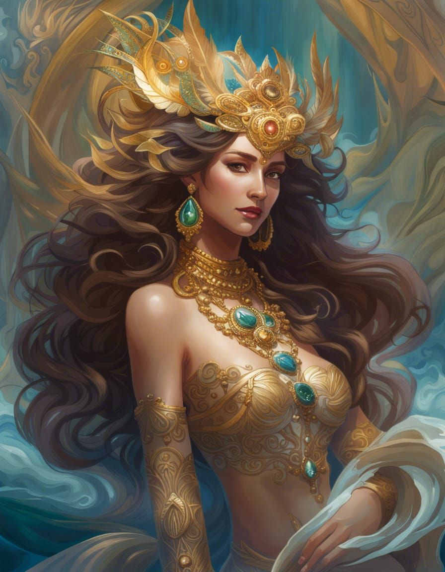 Ethereal Sea Goddess with Golden Charms