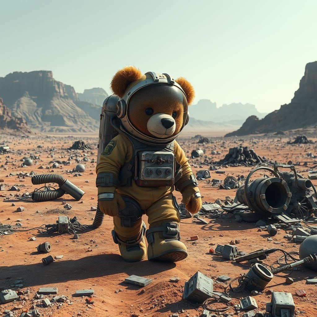Dystopian Teddy Bear in Alien Minefield