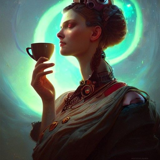 Coffee Goddess: Holographic Steampunk Astral Portrait