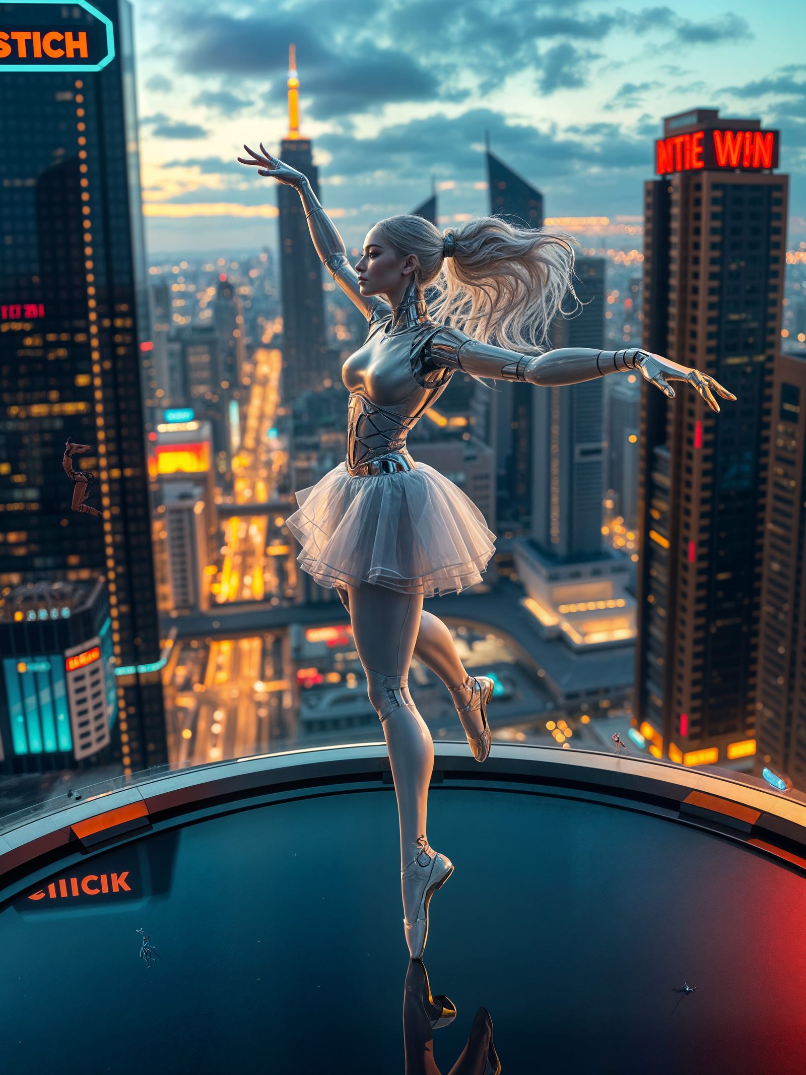 Robot Ballerina Dances on Futuristic Helipad