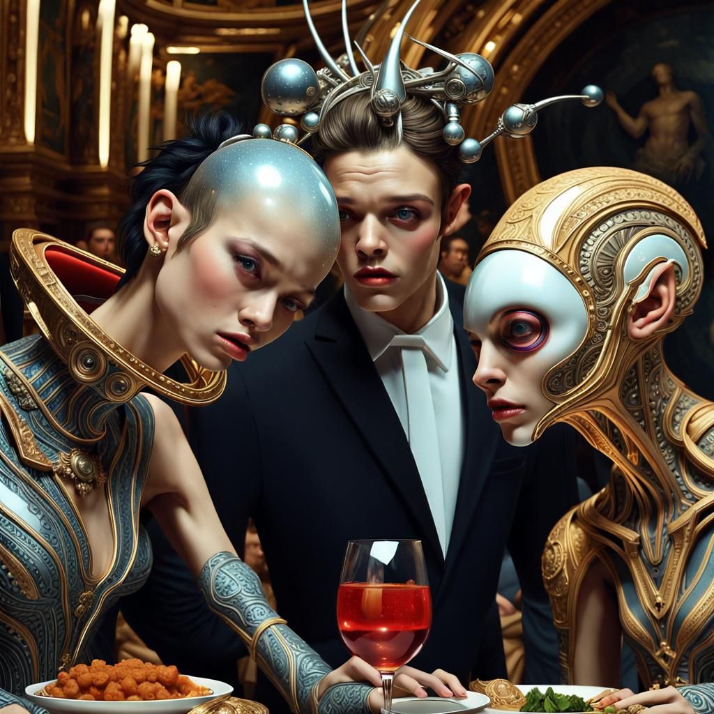 Extravagant Space Opera Fashion Show in Hyperrealistic Style