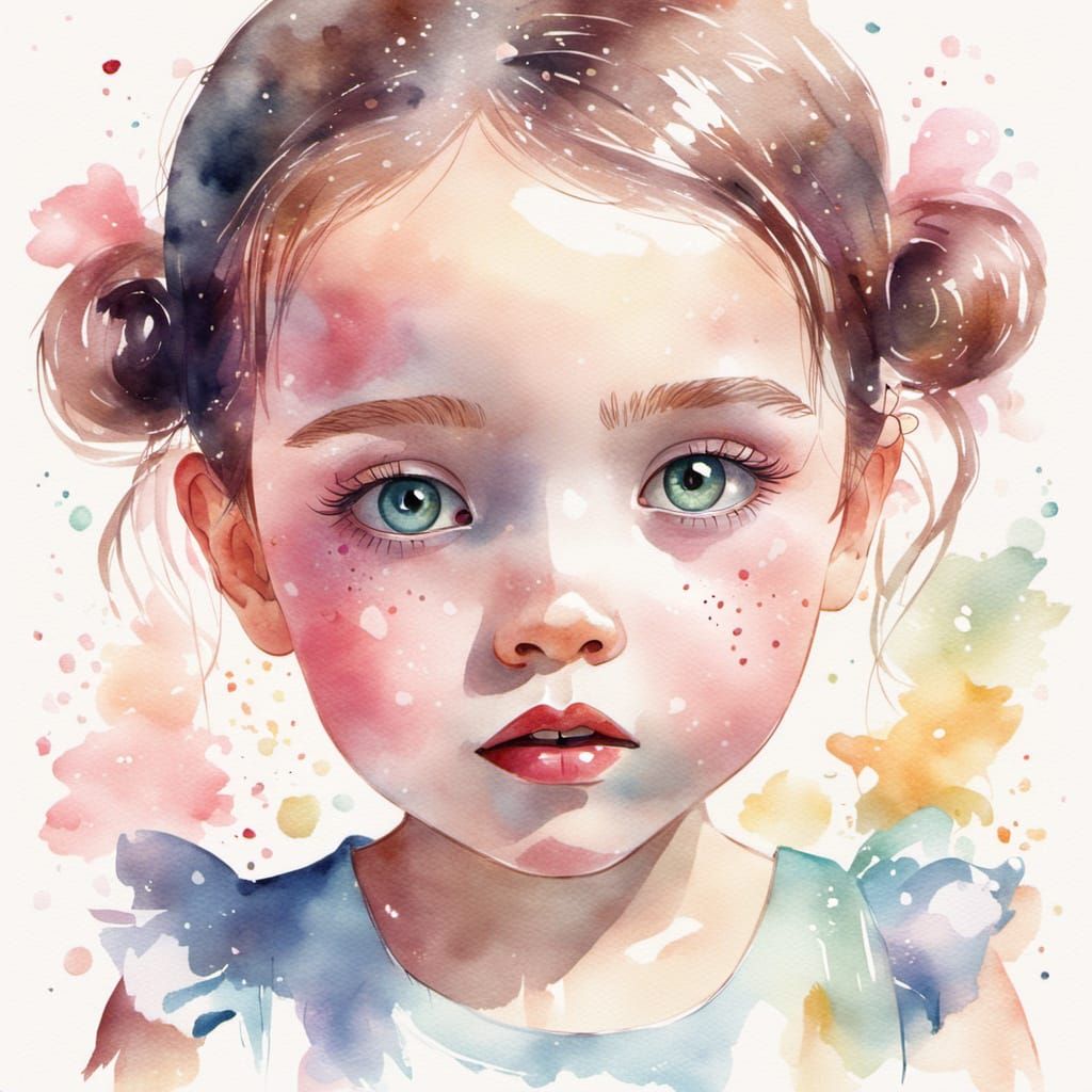 Little Girl's Whimsical Makeup Illustration in Watercolor
