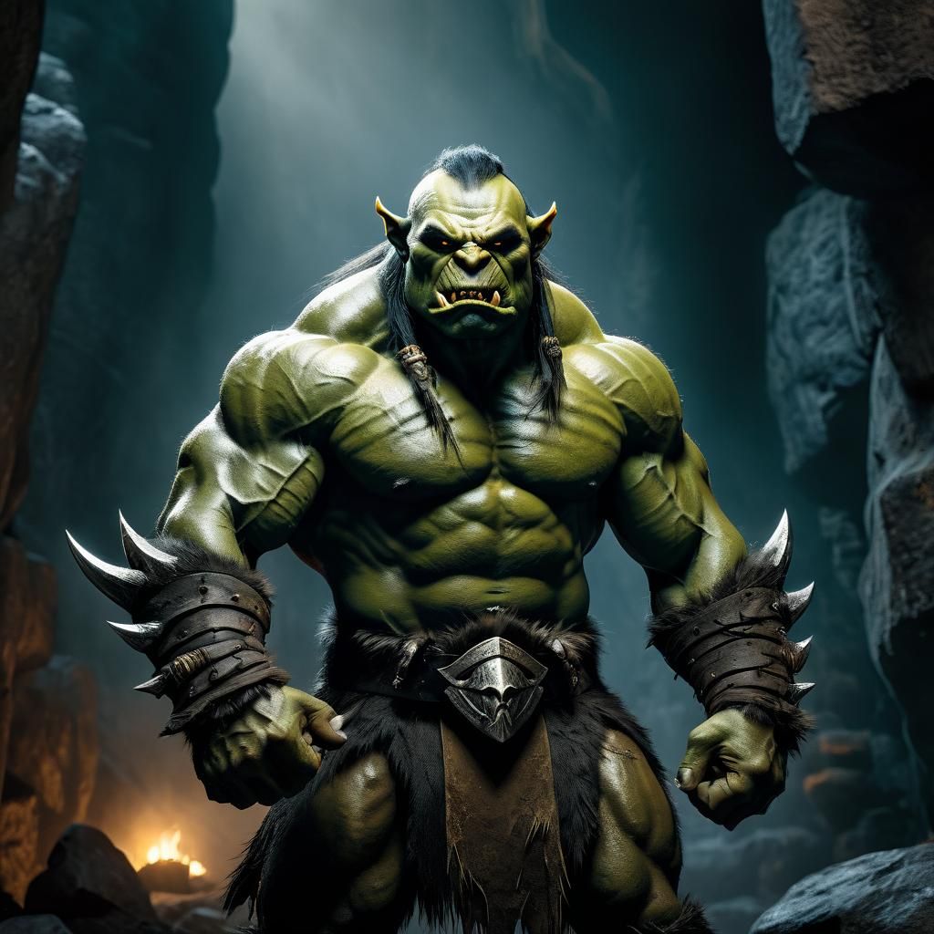 Epic Warrior Orc in Dramatic Dark Fantasy Setting