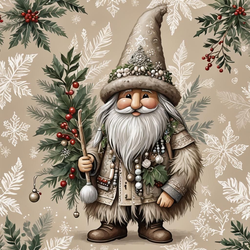 Boho Christmas Gonk Illustration in Watercolor Style