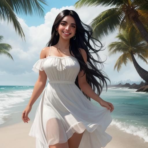 Teenage Girl Running on Beach in Hyperdetailed Art