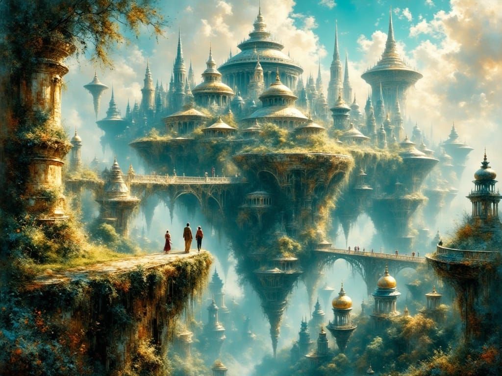 Floating City: Futuristic Metropolis in the Sky