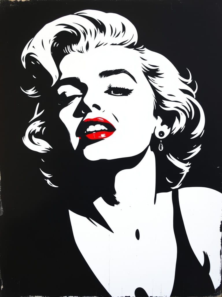 Surreal Portrait of Marilyn Monroe in Stencil Graffiti Style