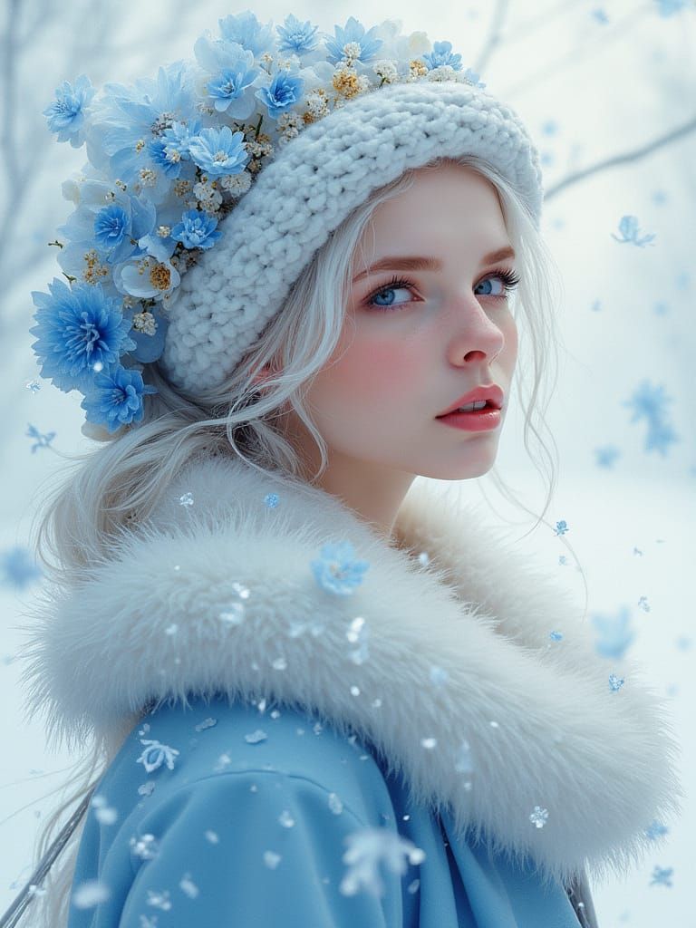 February Personified: Frosty Woman in Magical Realism