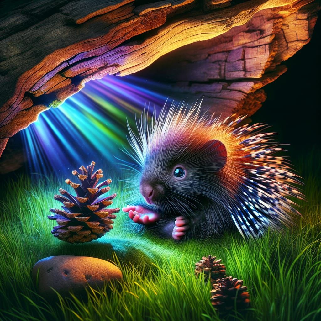 Surreal Porcupine Landscape in Whimsical Style