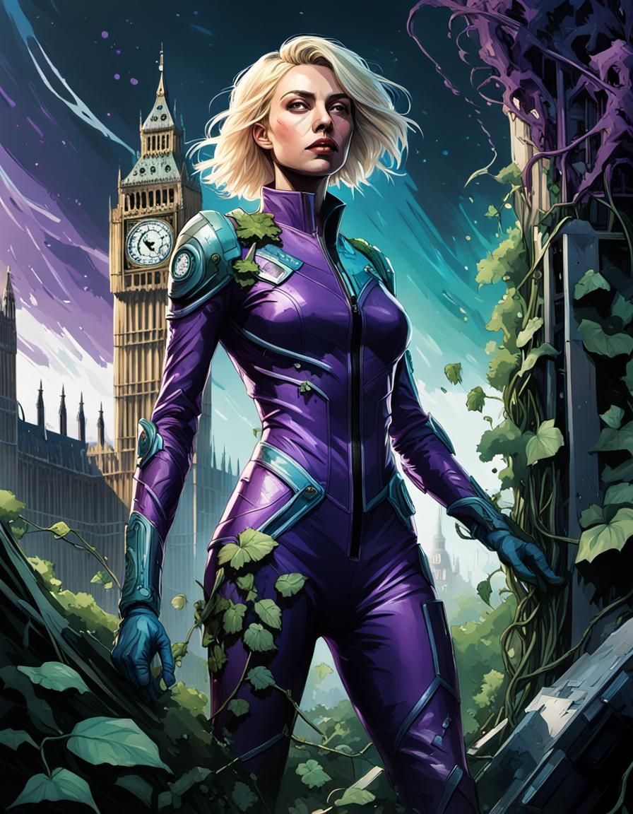 Space Girl in Overgrown London, Alex Schomburg Style