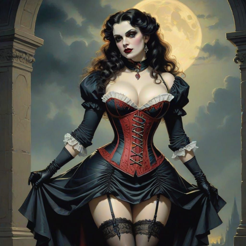 Elegant Vampire Woman in Victorian Corsetry