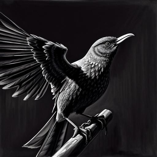 Bird Trapped in Dark Room: Charcoal Drawing