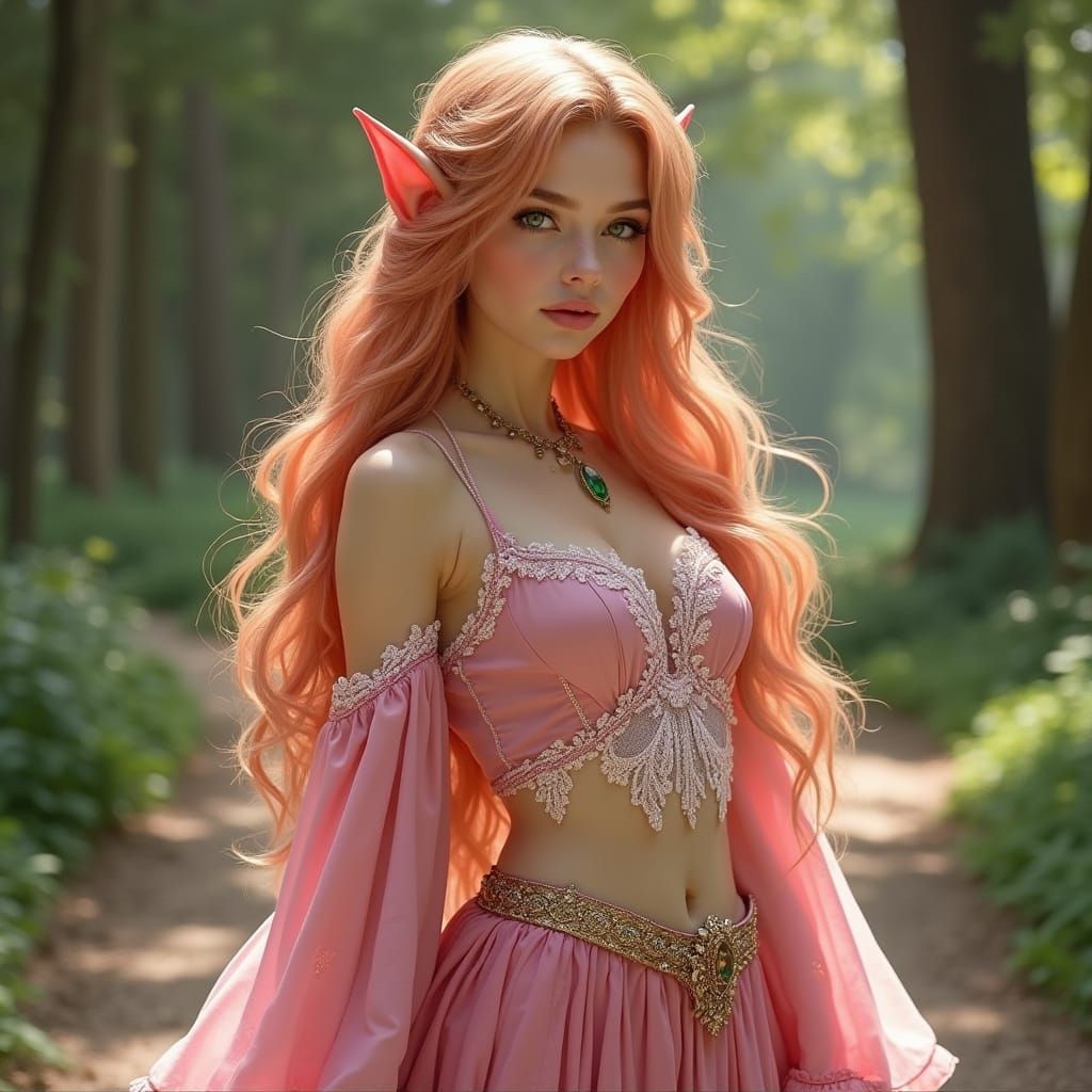 Ethereal Half Elf Maiden in Vibrant Hues