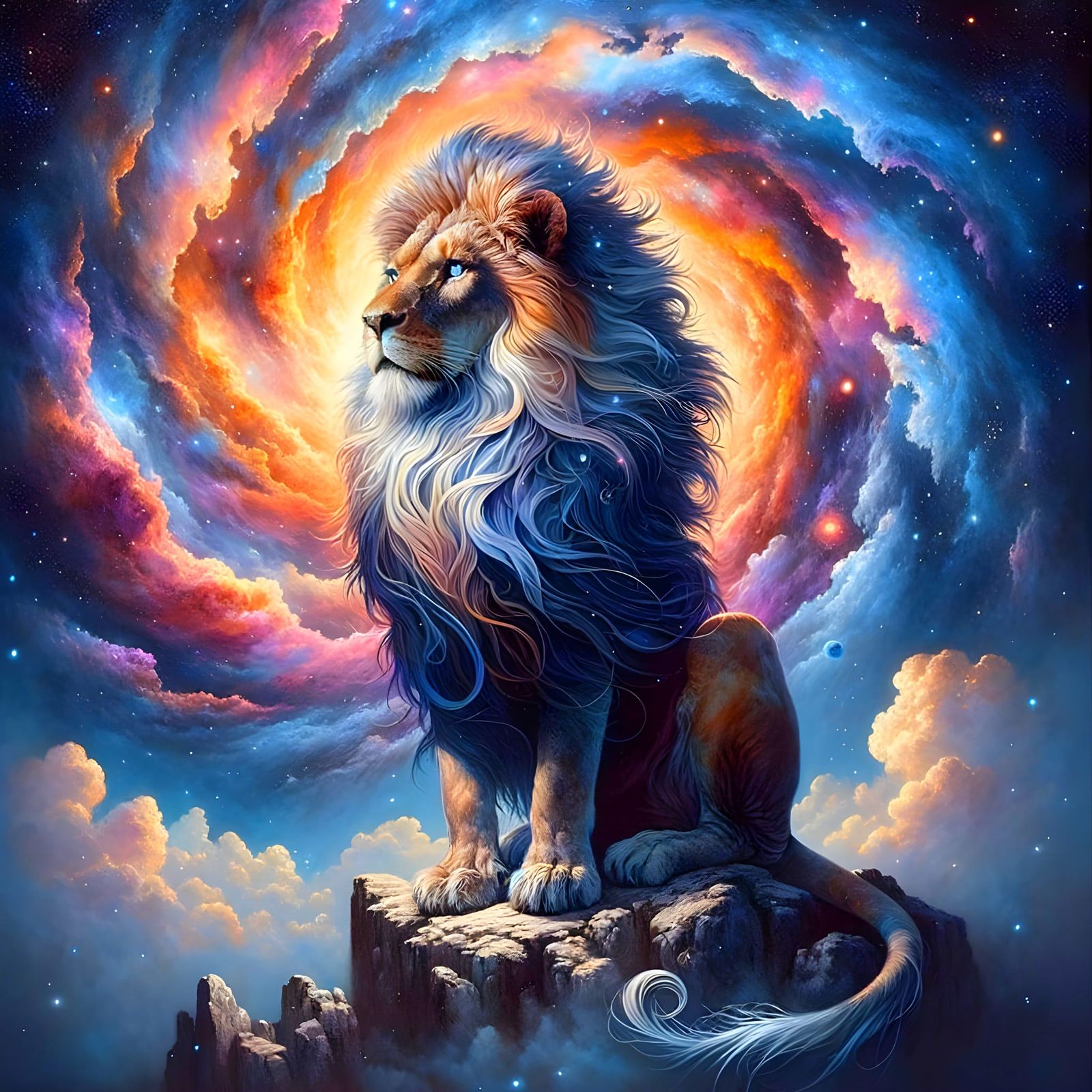 Cosmic Lion: Galaxy Mane in Romanticism Style