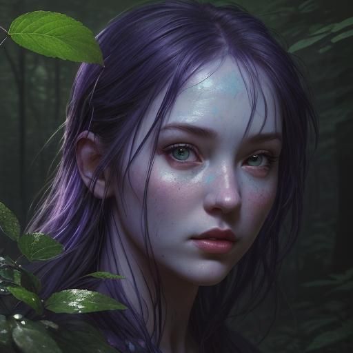 Hyperrealistic Blueberry Girl in a Colorful Forest