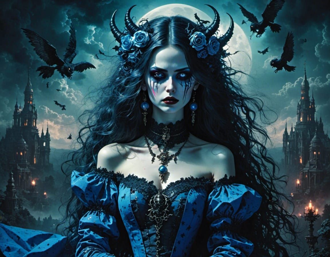 demonic gothic beauty in blue