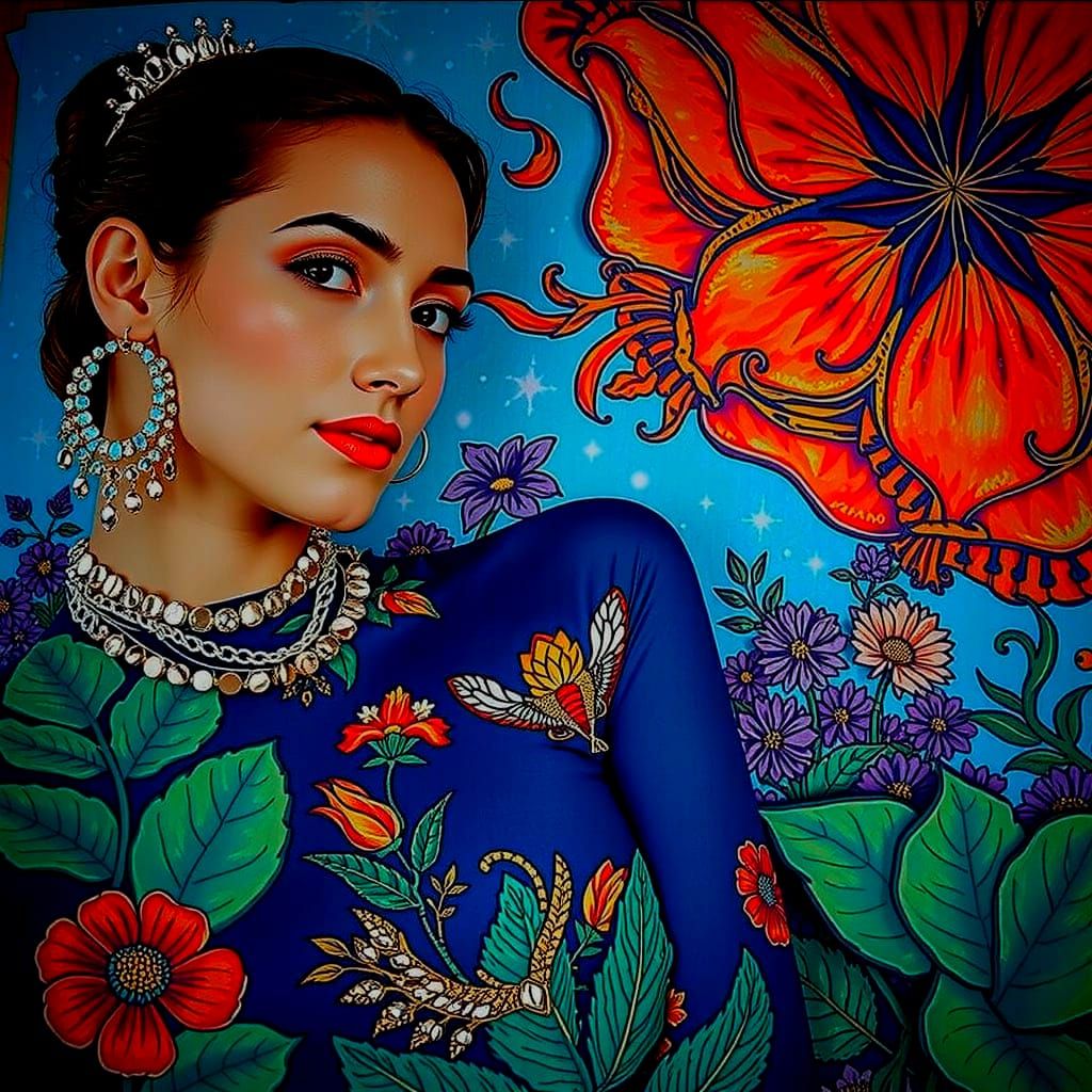 Psychedelic Garden Dreamscape with Cosmic Mystery