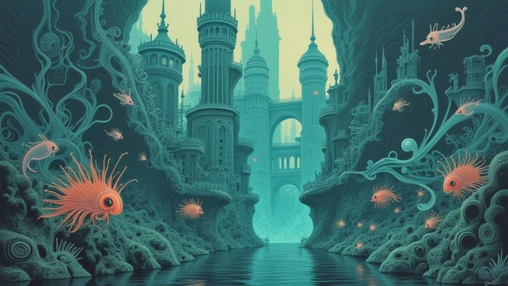 Underwater Metropolis Inspired by Yoshitaka Amano