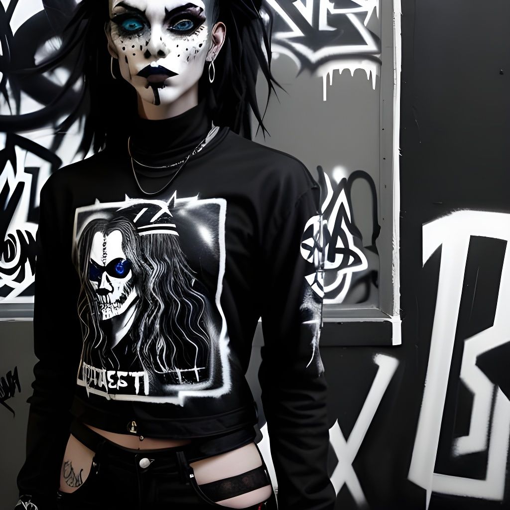 Goth Fashion Icon in a Gritty, Urban Oasis