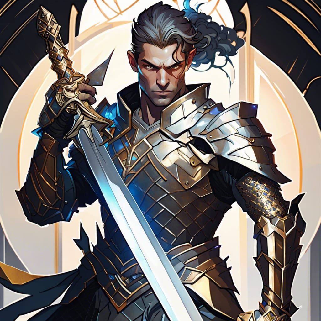 Golden Armored Swordsman with Sword of Fire