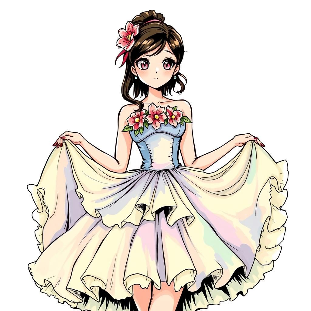 Elegant Woman in Ink Style Ball Gown