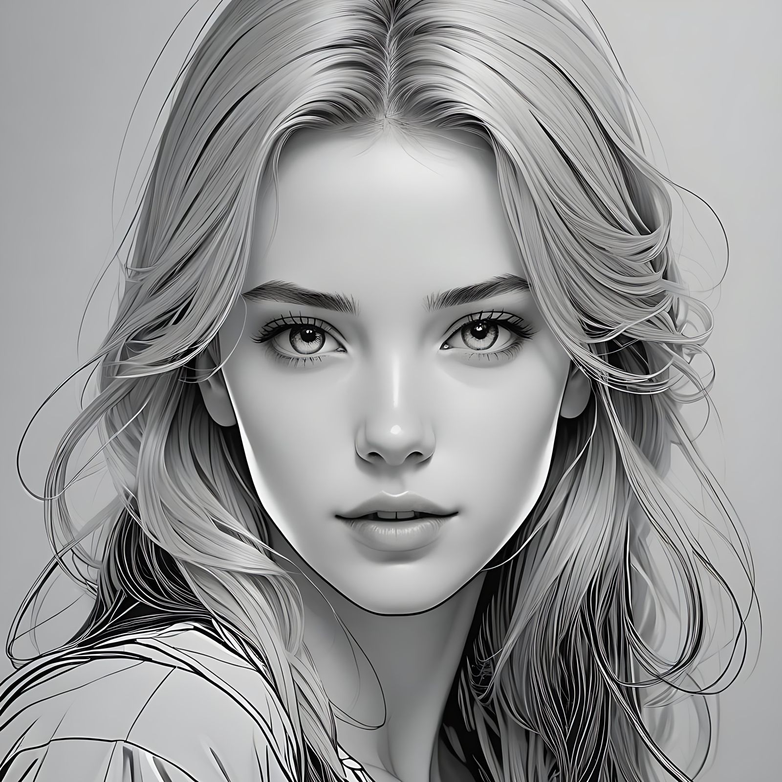Detailed Grayscale Portrait in Claire Ligne Style