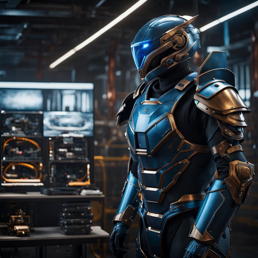 High-Tech Armor in Empty Lab, Detailed Matte Painting
