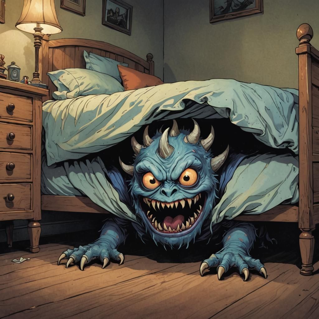 Stylized Monster Under the Bed Illustration