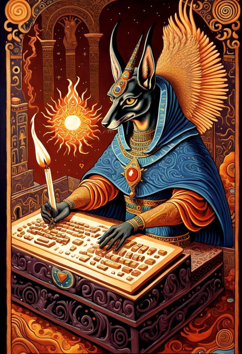 Spiritual Folk-Art of Anubis in Cosmic Rapture