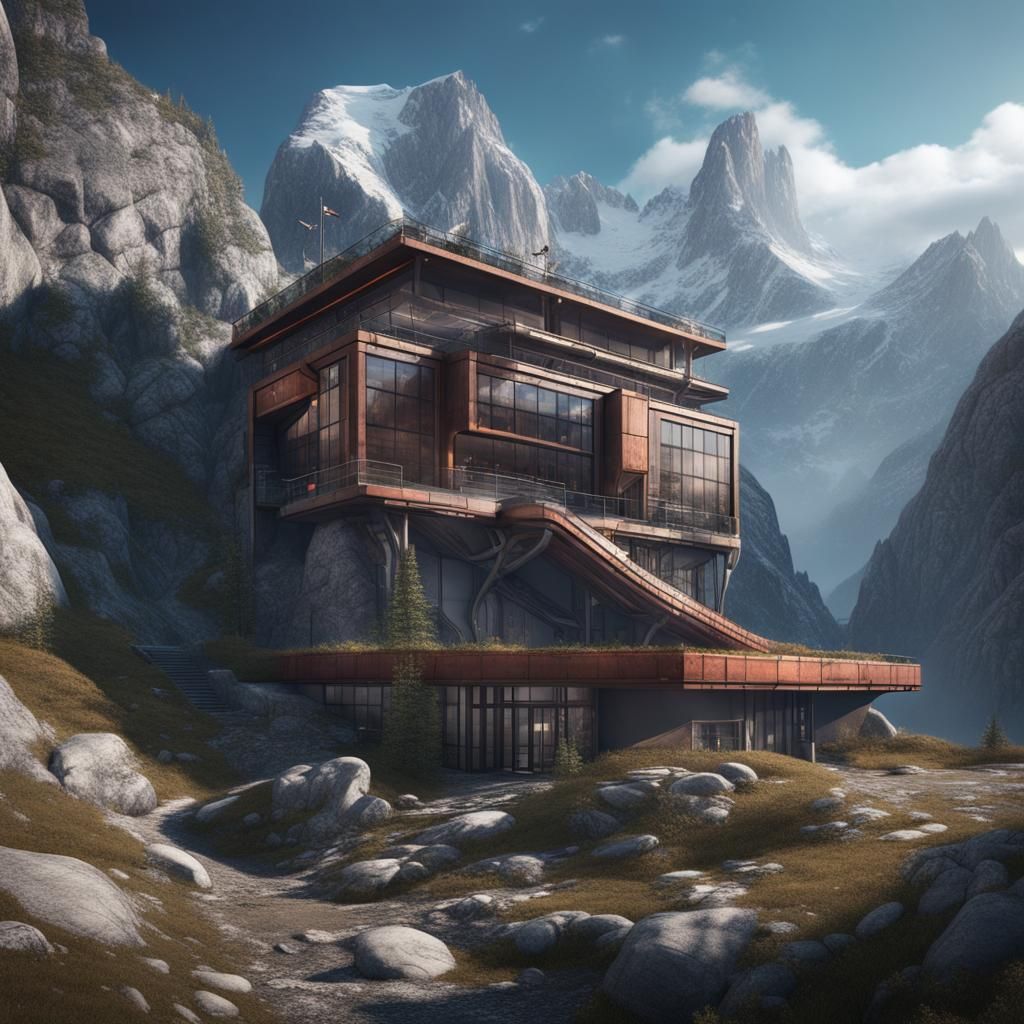 Alpine Mountain Research Facility in Detailed Matte Painting
