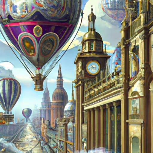 Victorian City with Crystal Domes and Airships