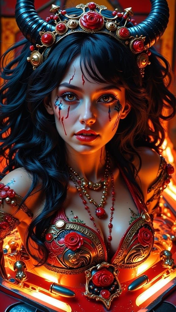 Sadako in a Pinball Machine, Photorealistic Style