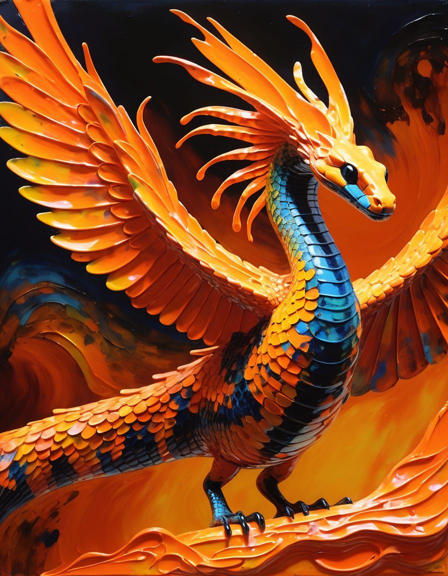 Abstract Winged Serpent Spirit in Encaustic Impasto