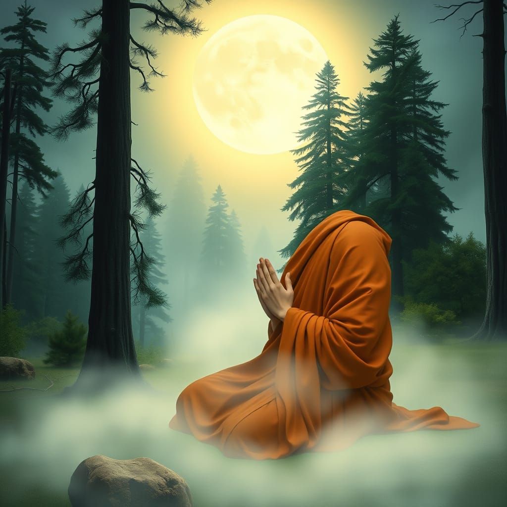 Serene Monk in Ethereal Glow, Tibetan Thangka Style