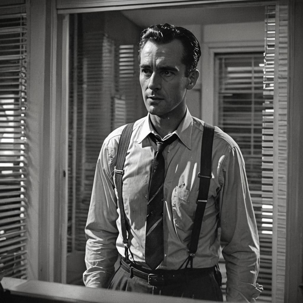 Dramatic Film Noir Man in 1940s Office