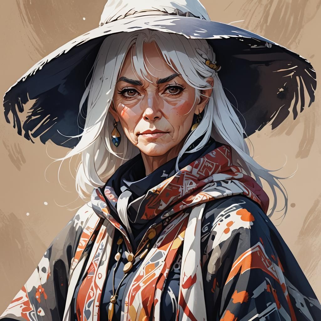 Woman Cowboy Federale Portrait in Anime Style