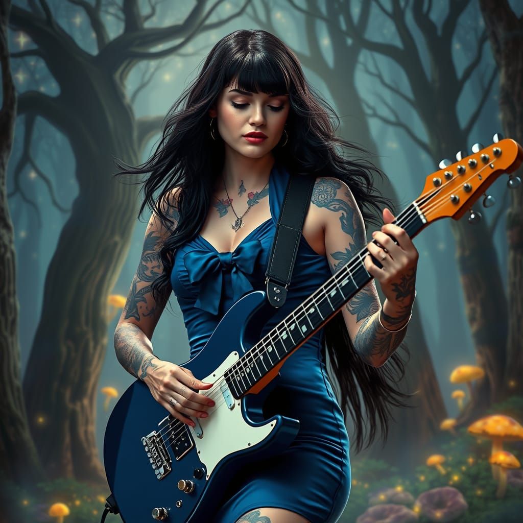 Pauley Perrette playing guitar