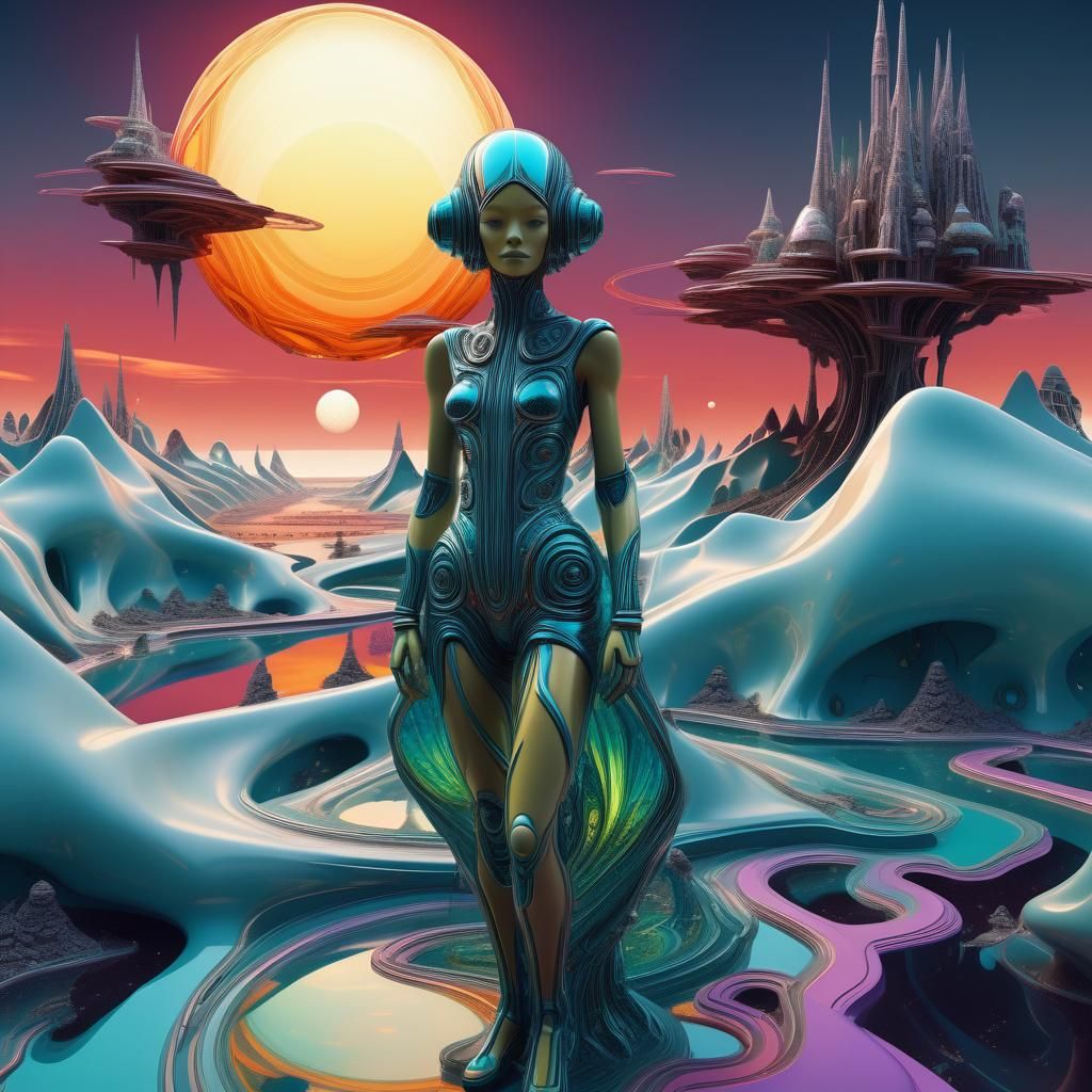 Surreal Alien World with Rotating Mathematical Art