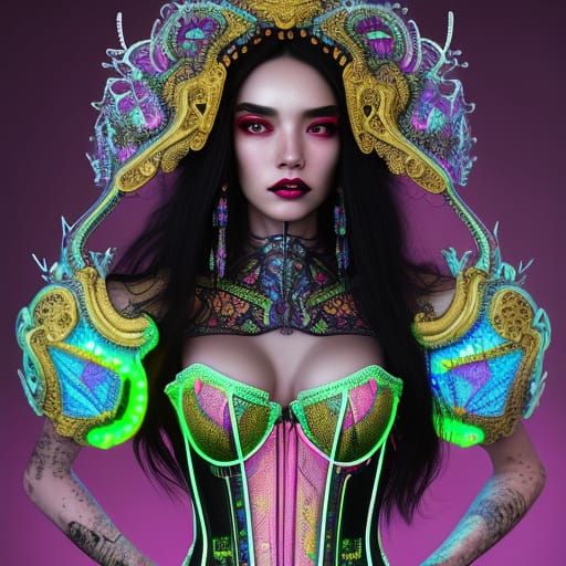 Cyberpunk Brazilian Beauty in Neon Tech Corset