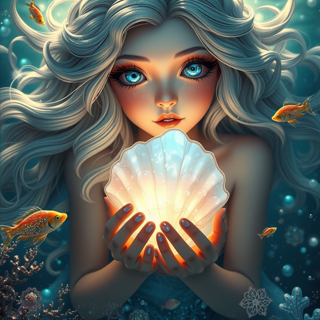 Beautiful Mermaid with Flowing Hair in Ocean Depths