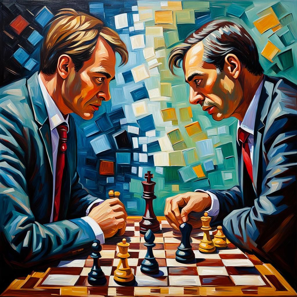 Tense Chess Match in Neo-Impressionistic Oil Style