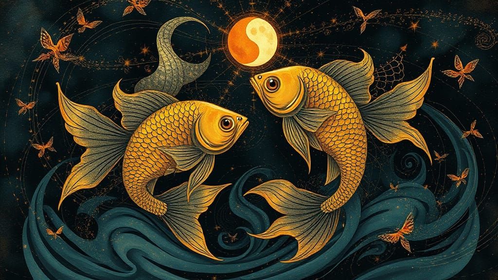 Pisces Zodiac Sign: Two Fish in Swirling Water, Astrology De...